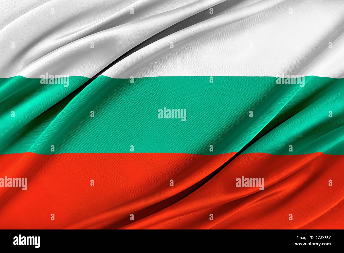 Bandiera bulgara colorata che sventola nel vento. Foto Stock