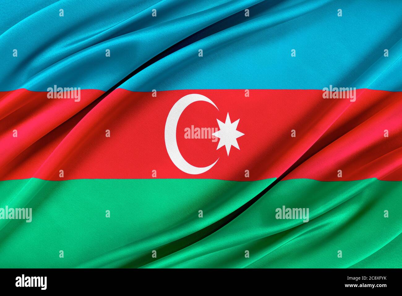 Bandiera colorata dell'Azerbaigian che sventola nel vento. Foto Stock