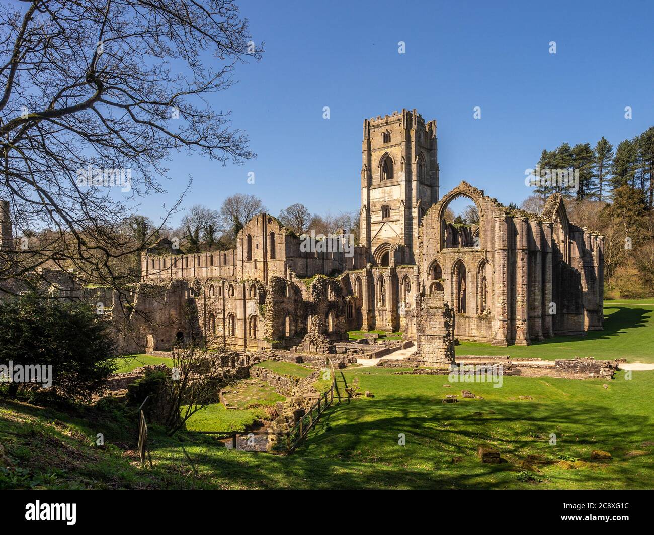 Fontane Abbey rovine, Ripon, Regno Unito. Foto Stock