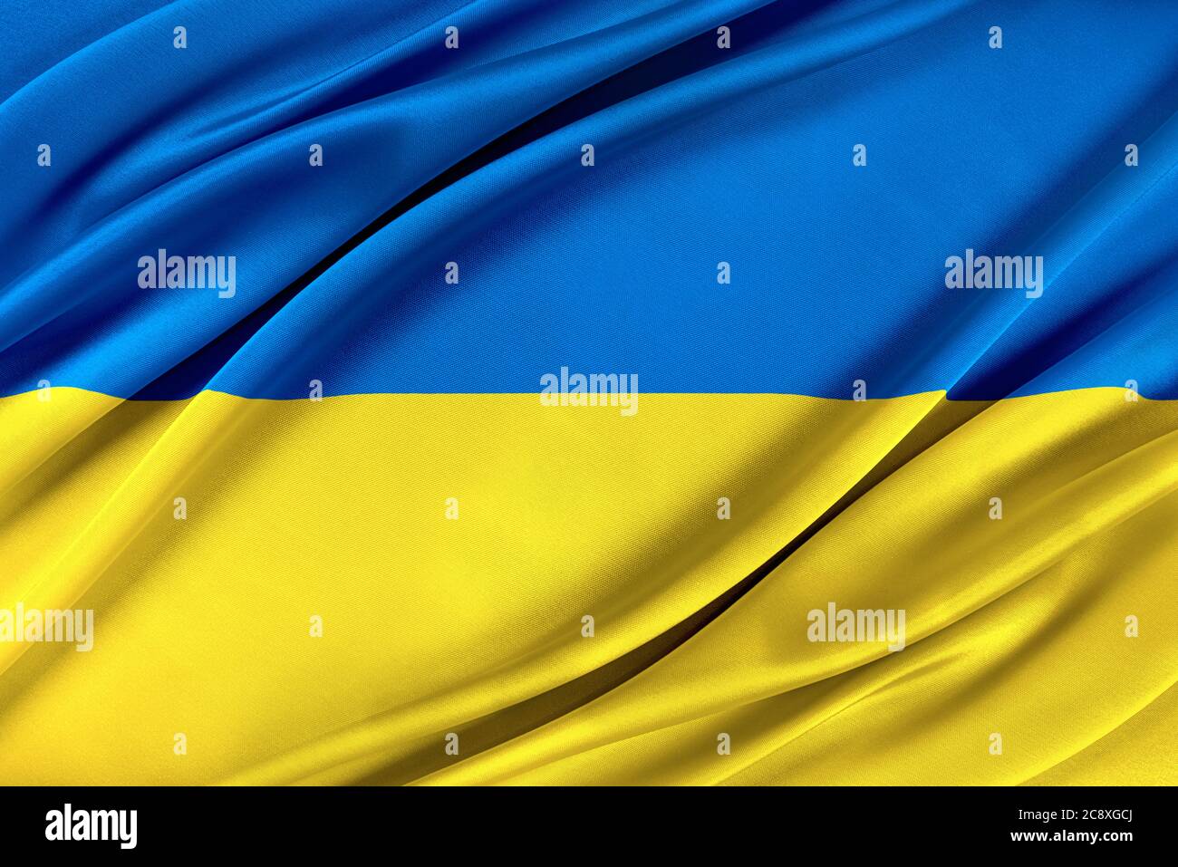 Colorata bandiera Ucraina che sventola nel vento. Foto Stock