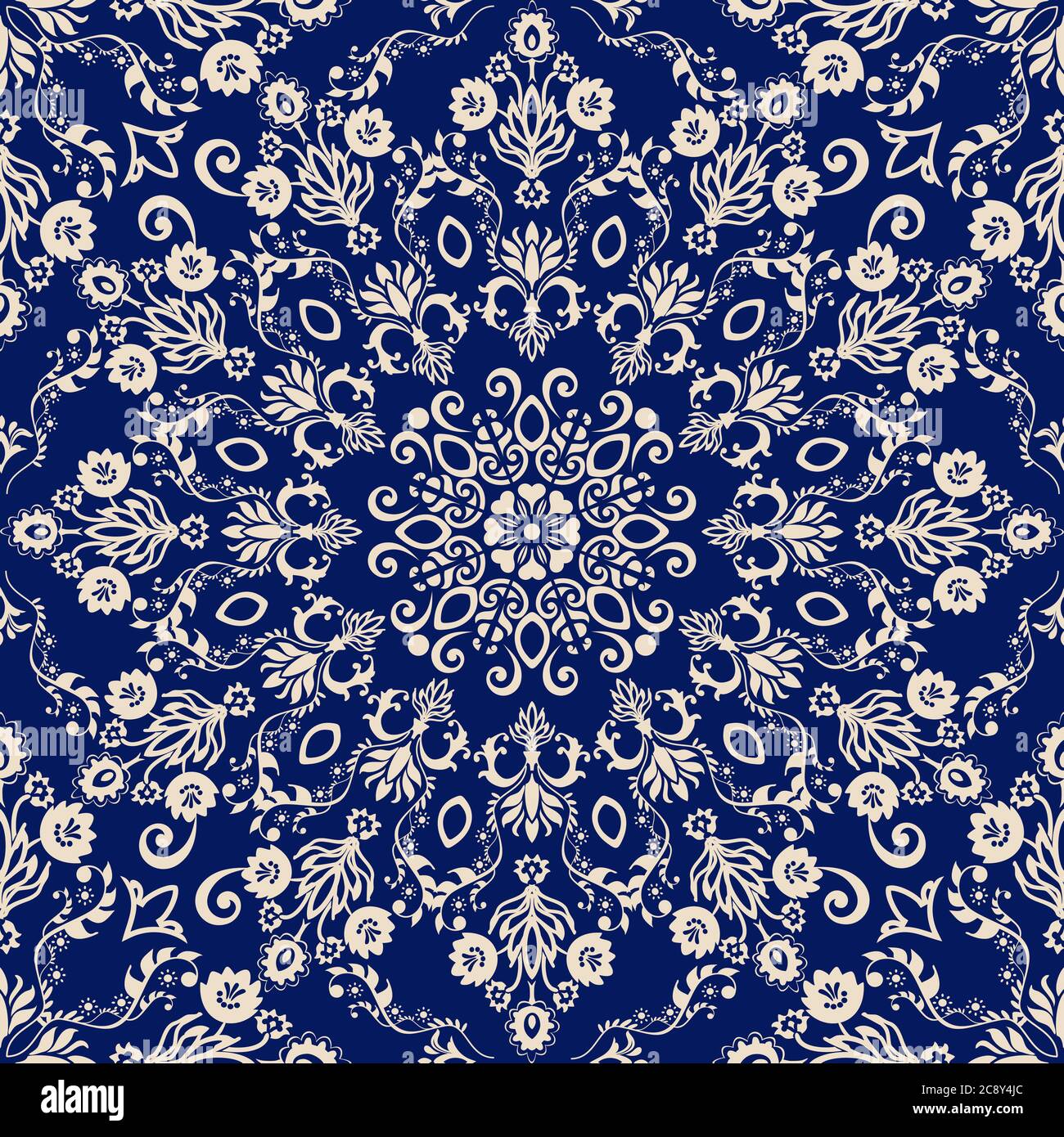 Wallpaper Damask senza cuciture. Modello vintage senza cuciture in stile vittoriano . Motivo floreale disegnato a mano. Foto Stock