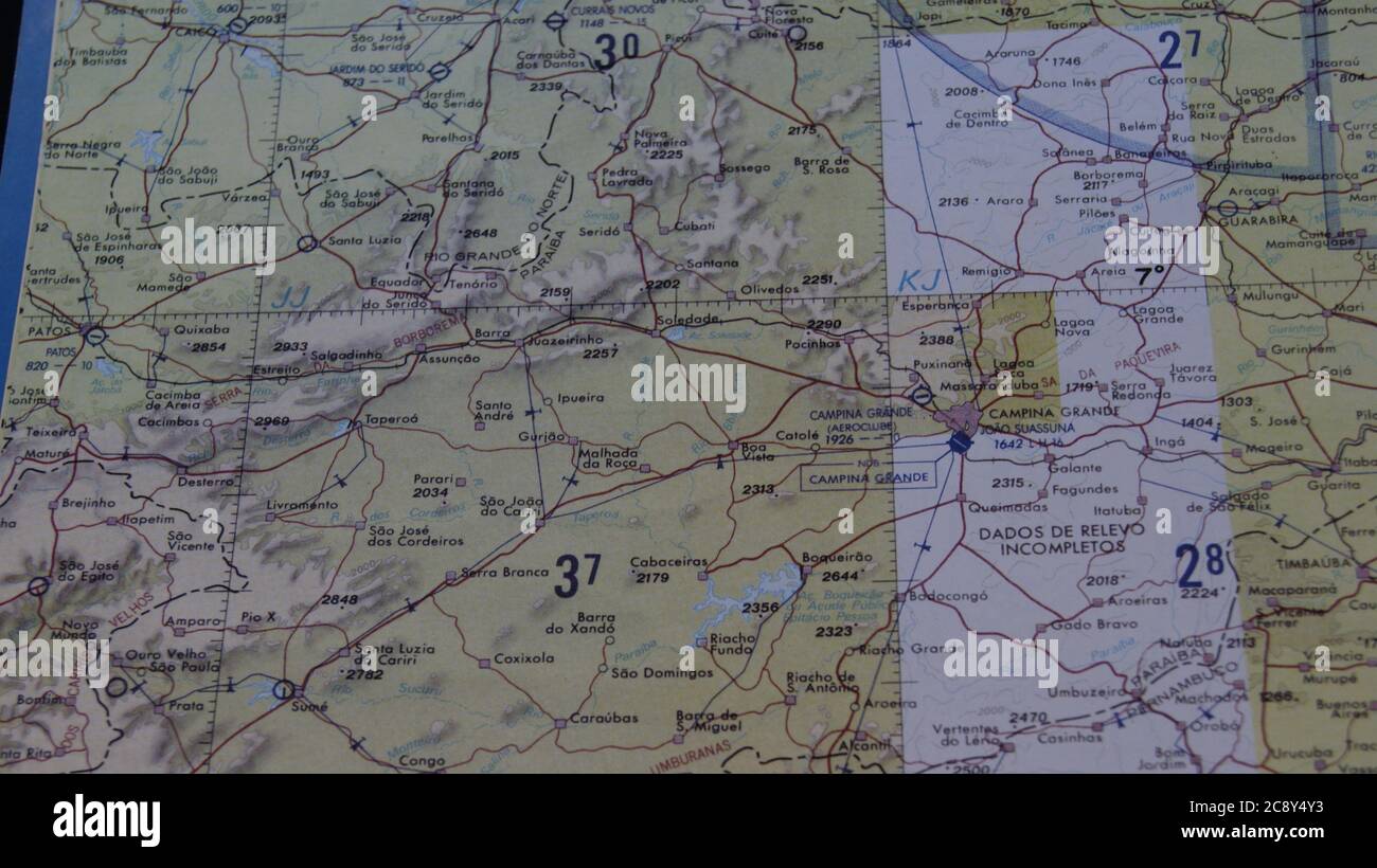 Mappa di navigazione, la mappa di volo fornisce guida e supporto per piloti e equipaggio, mappa a colori stampata, vista dall'alto, Brasile Sud America Foto Stock