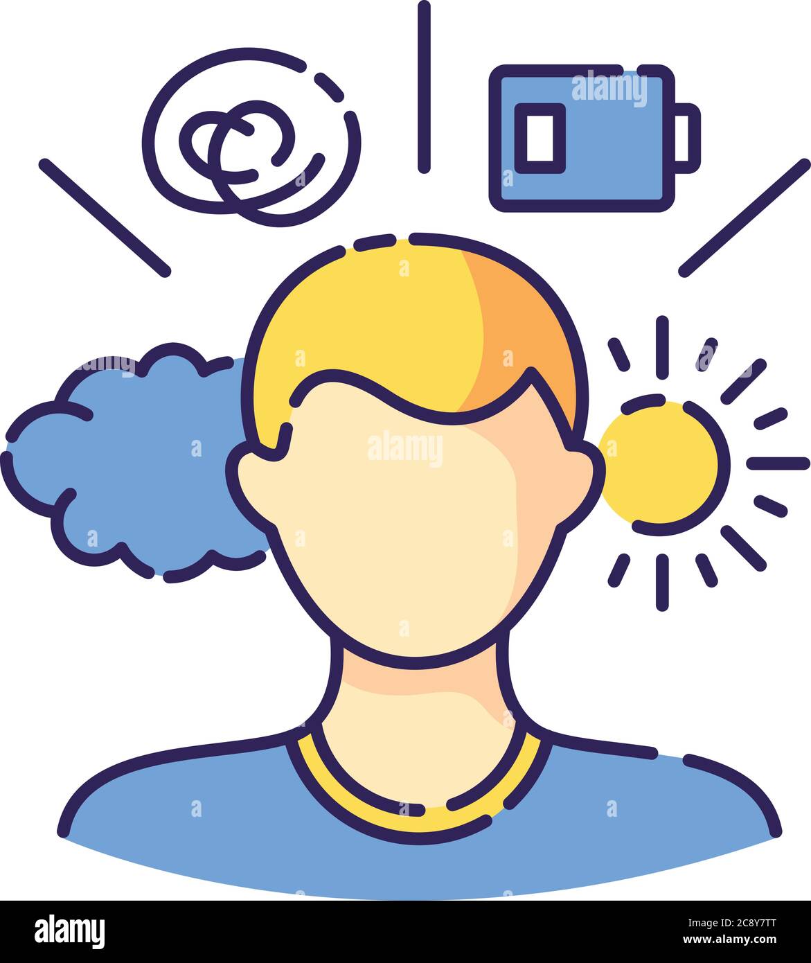 Condizioni di salute mentale icona colore RGB. Disturbo psicologico. Psicoterapia per paziente. Stress e depressione. Cambiamento di espressione emotiva. Umore swi Illustrazione Vettoriale