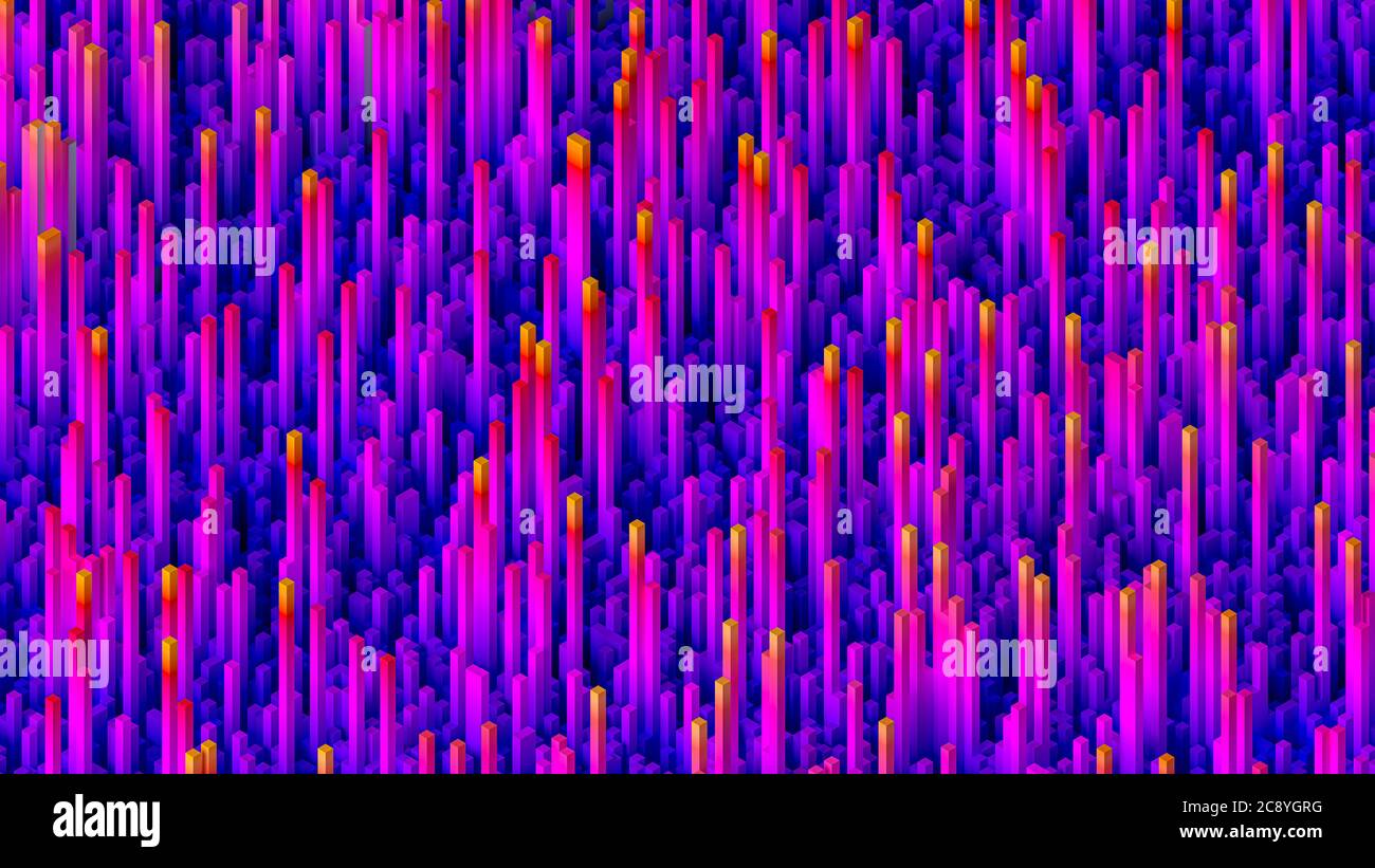 Sfondo geometrico 3d astratto formato da barre colorate, concetto di big digital data, vista isometrica, illustrazione 3d Foto Stock