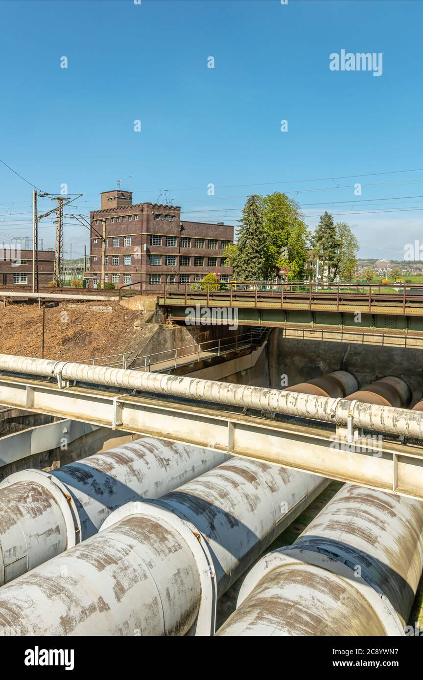 Impianto di stoccaggio a pompaggio di Niederwartha nei pressi di Dresda, Sassonia, Germania Foto Stock