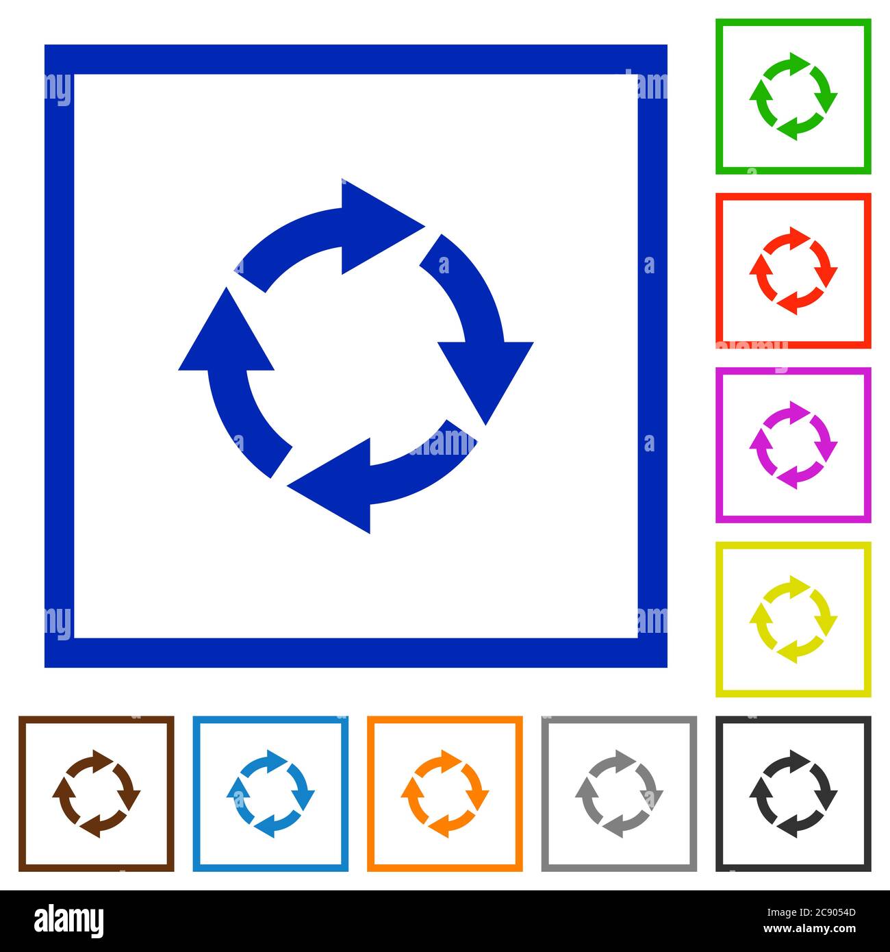 Ruota le icone a colori piatte a destra in riquadri quadrati Illustrazione Vettoriale