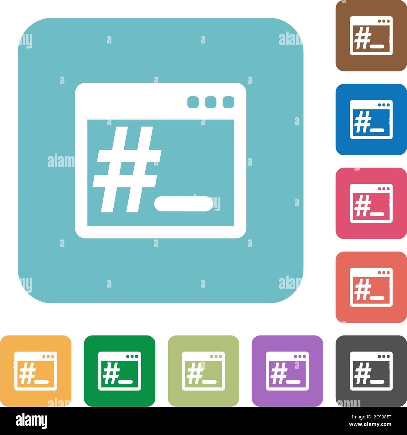 OS root terminale bianco icone piatte su sfondi quadrati arrotondati di colore Illustrazione Vettoriale