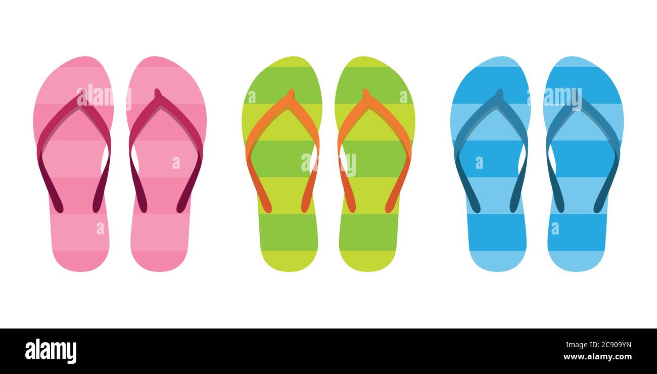 Set di sandali infradito colorati con imini vettoriali EPS10 Illustrazione Vettoriale