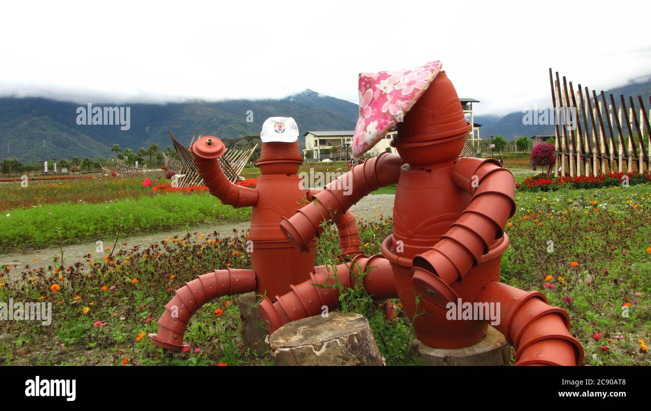 Vista nuvolosa del Parco Culturale Hakka a Taitung, Taiwan Foto Stock