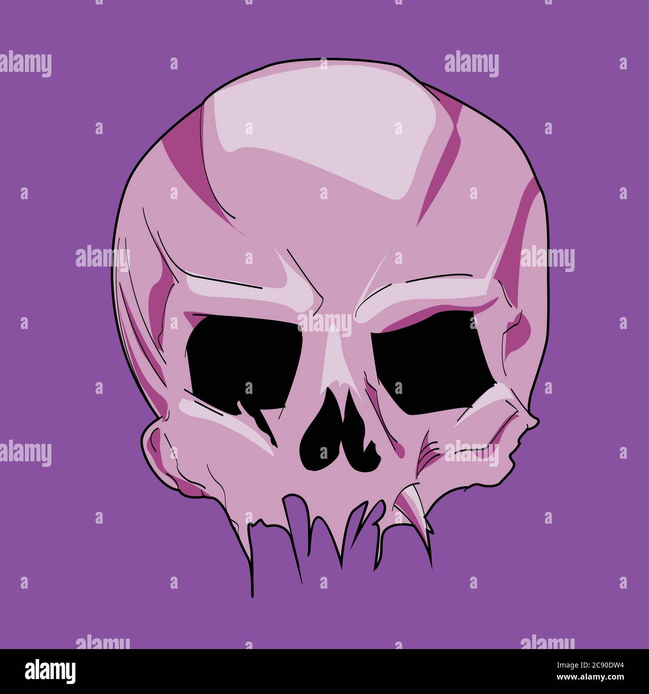 illustrazione vettoriale del cranio rosa su sfondo viola Illustrazione Vettoriale