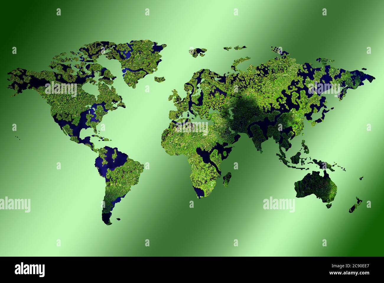 Mappa del mondo su sfondo verde Foto Stock