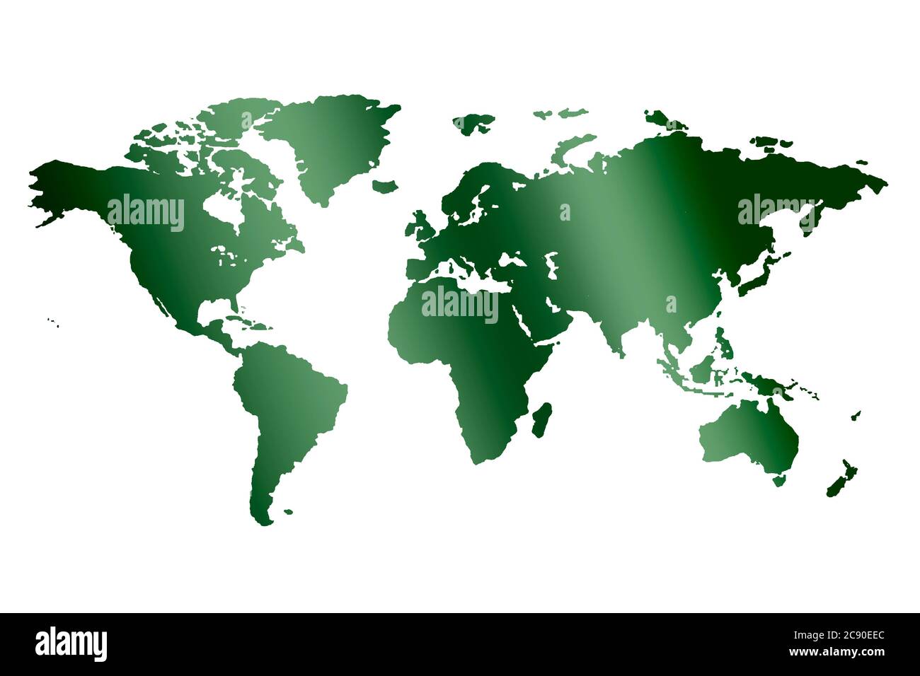 Mappa del mondo verde su bianco Foto Stock