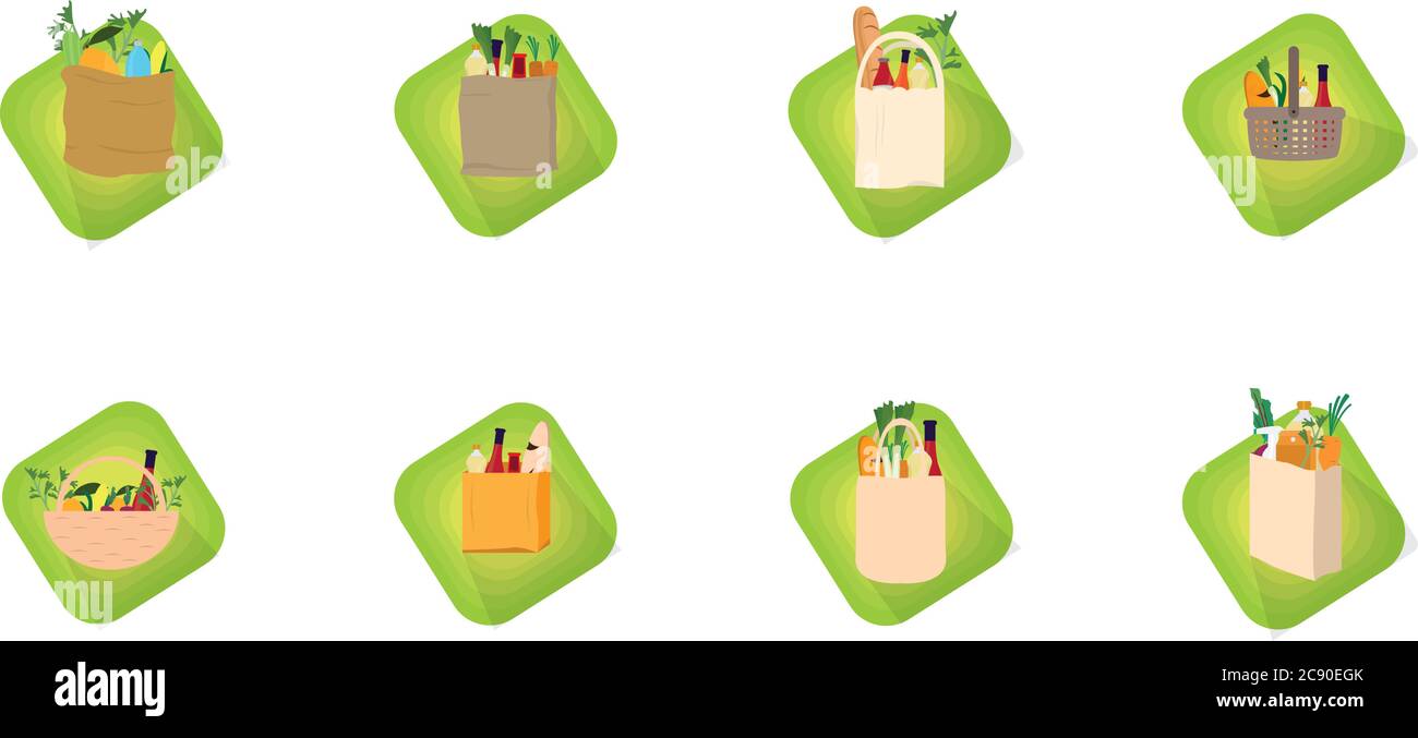 Set di icone di borse della spesa. Carrelli e cestini - Vector Illustrazione Vettoriale