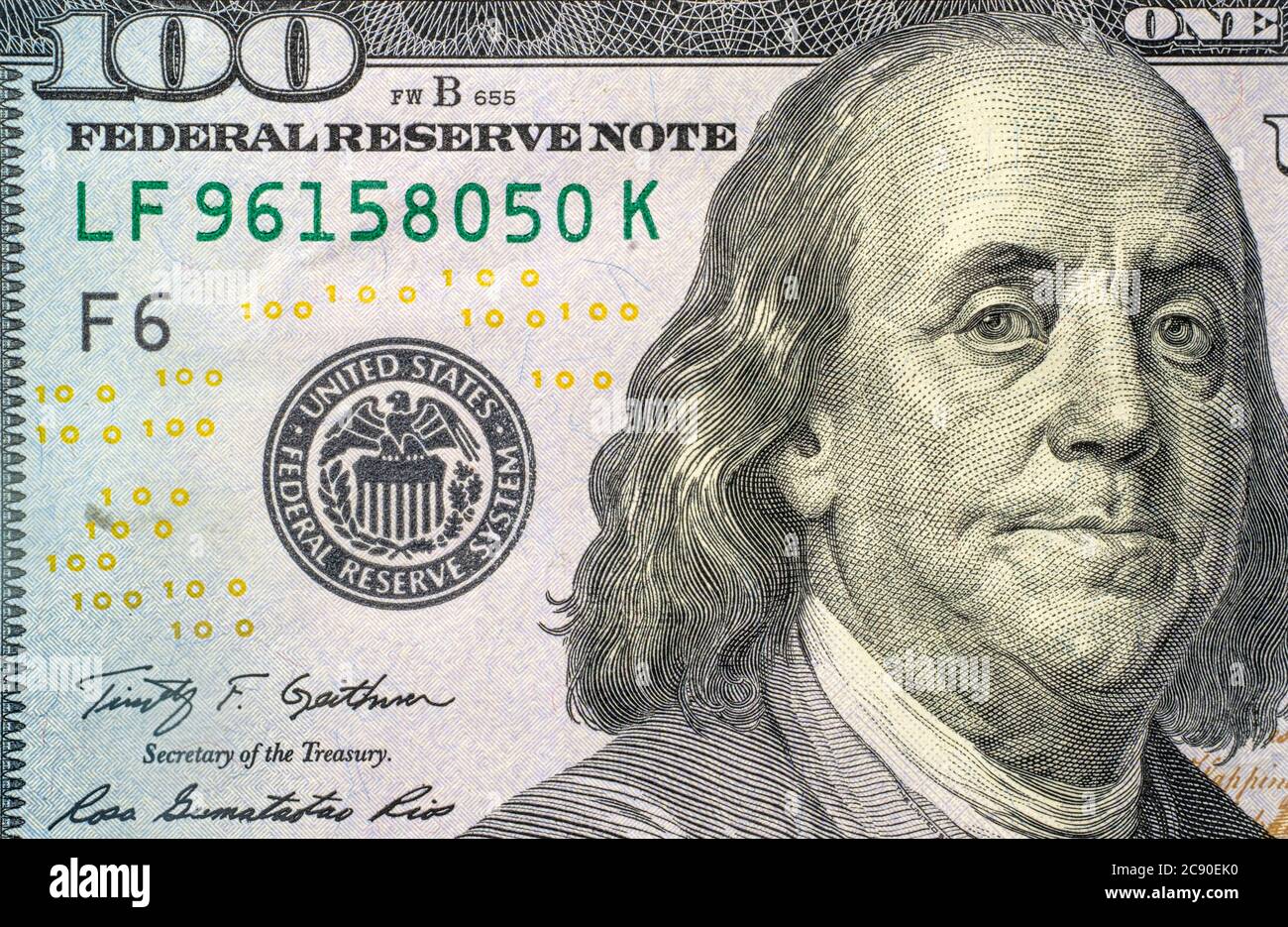 Primo piano di un conto da cento dollari USA Foto Stock