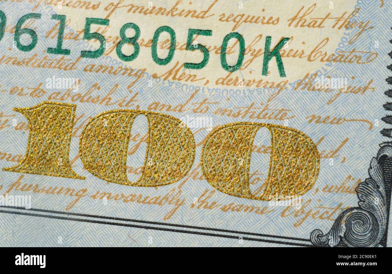 Primo piano di un conto da cento dollari USA Foto Stock