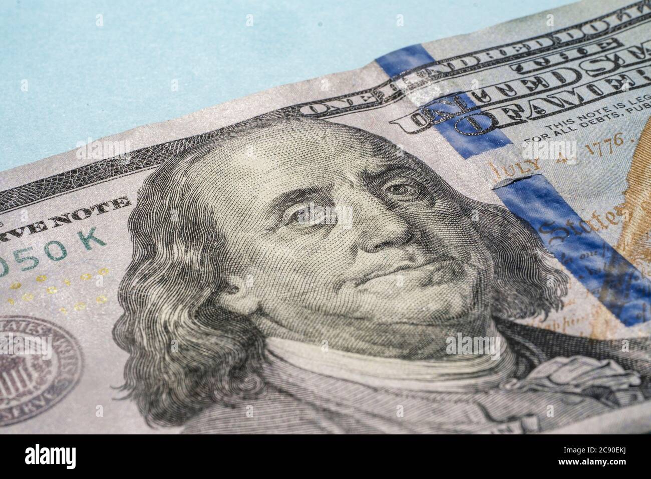 Primo piano di un conto da cento dollari USA Foto Stock
