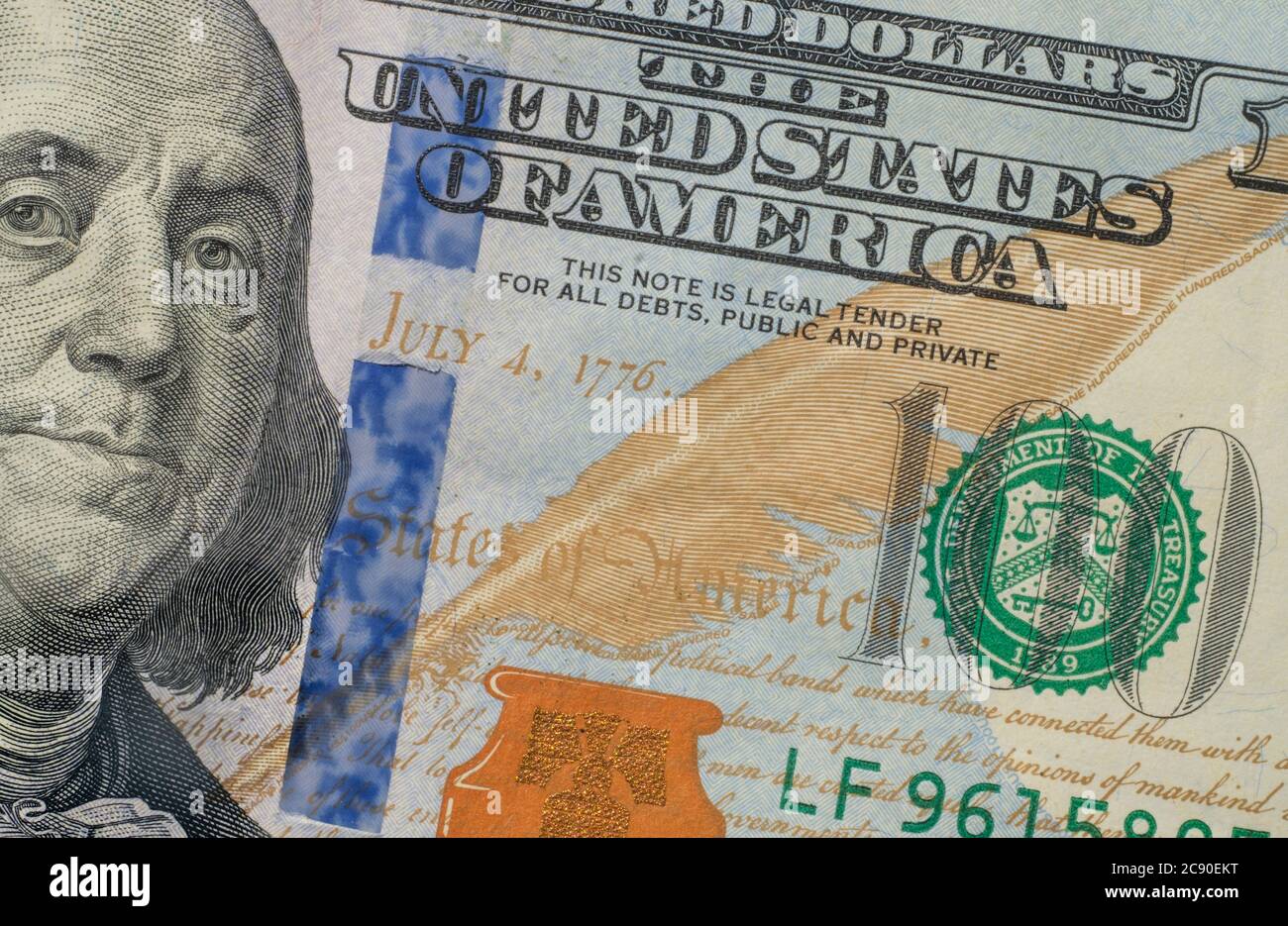 Primo piano di un conto da cento dollari USA Foto Stock