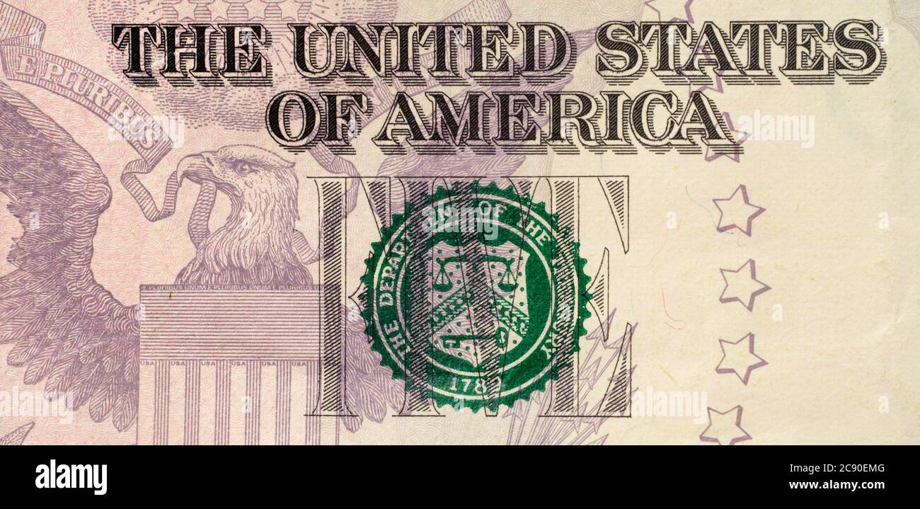 Primo piano di un conto di cinque dollari USA Foto Stock