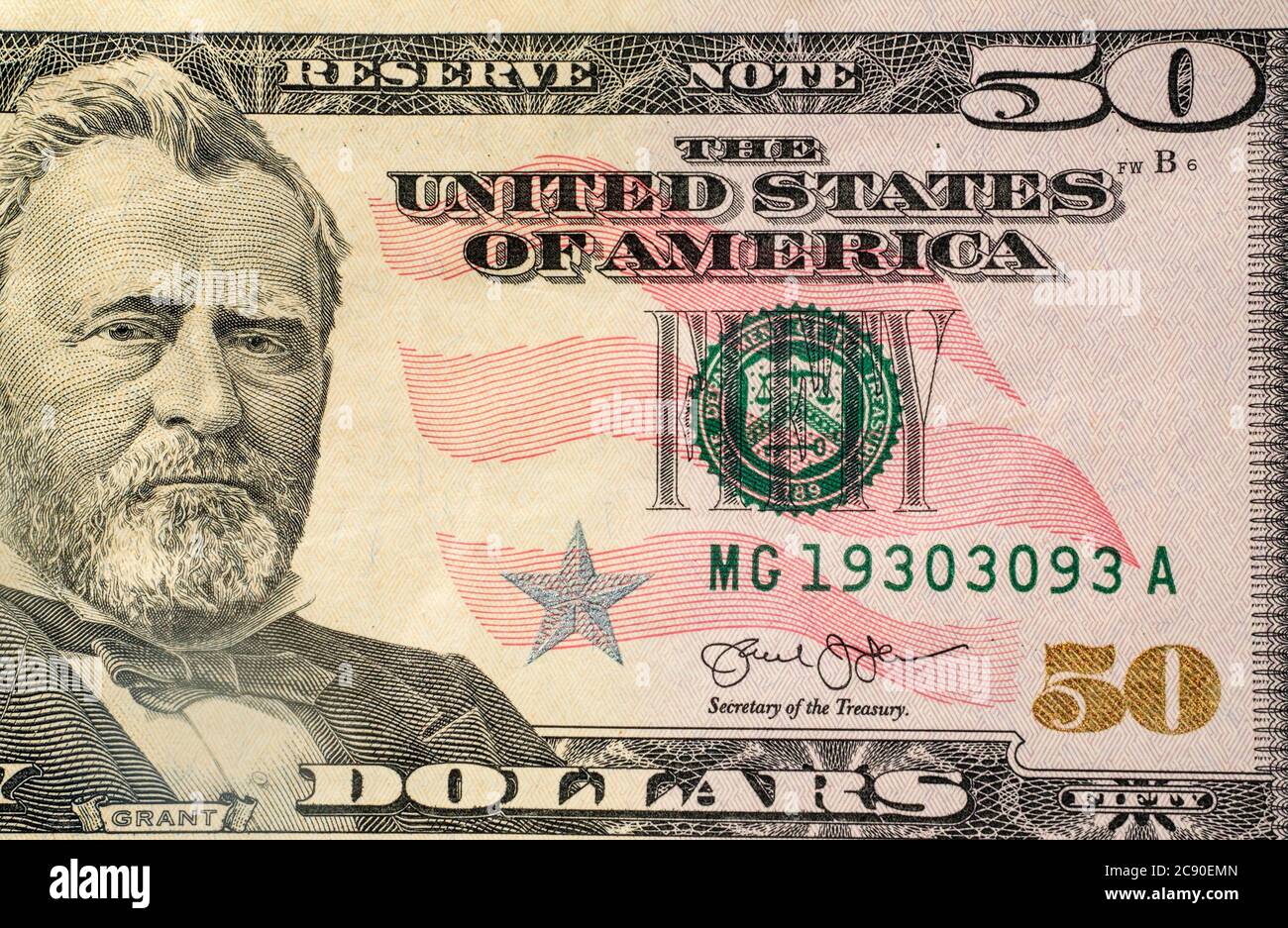 Primo piano di un conto di cinquanta dollari USA Foto Stock