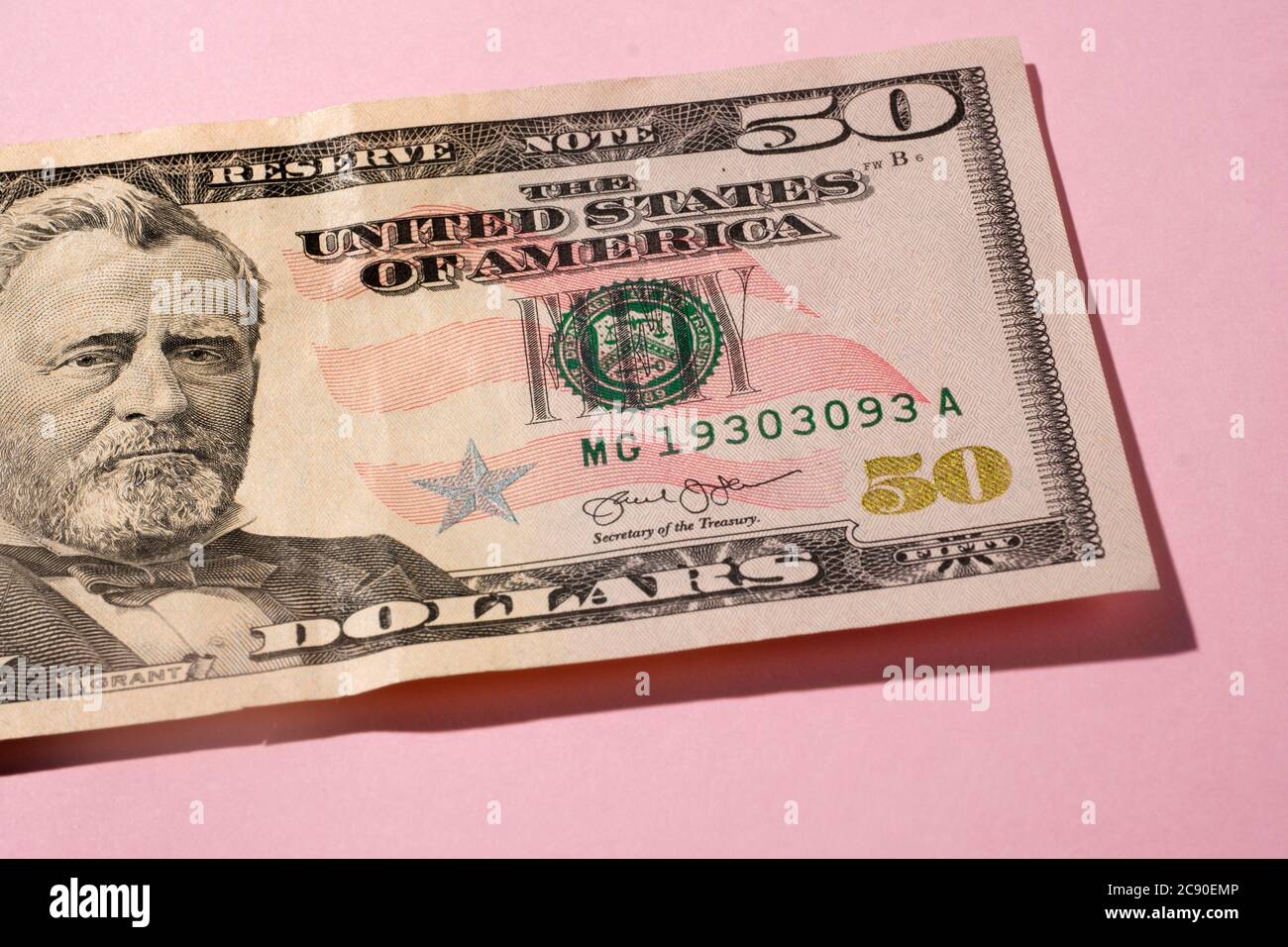 Primo piano di un conto di cinquanta dollari USA Foto Stock