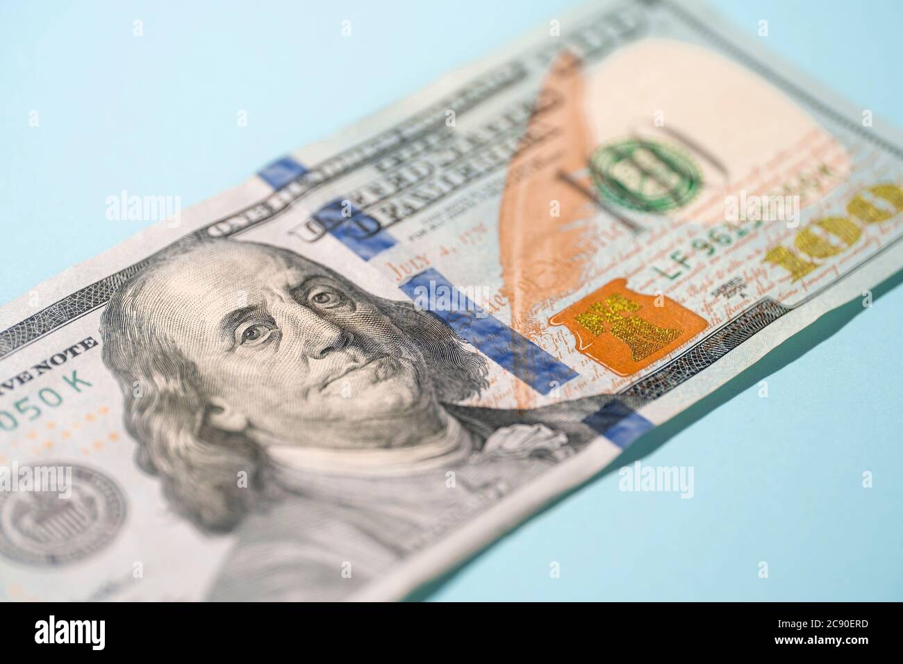 Primo piano di un conto da cento dollari USA Foto Stock