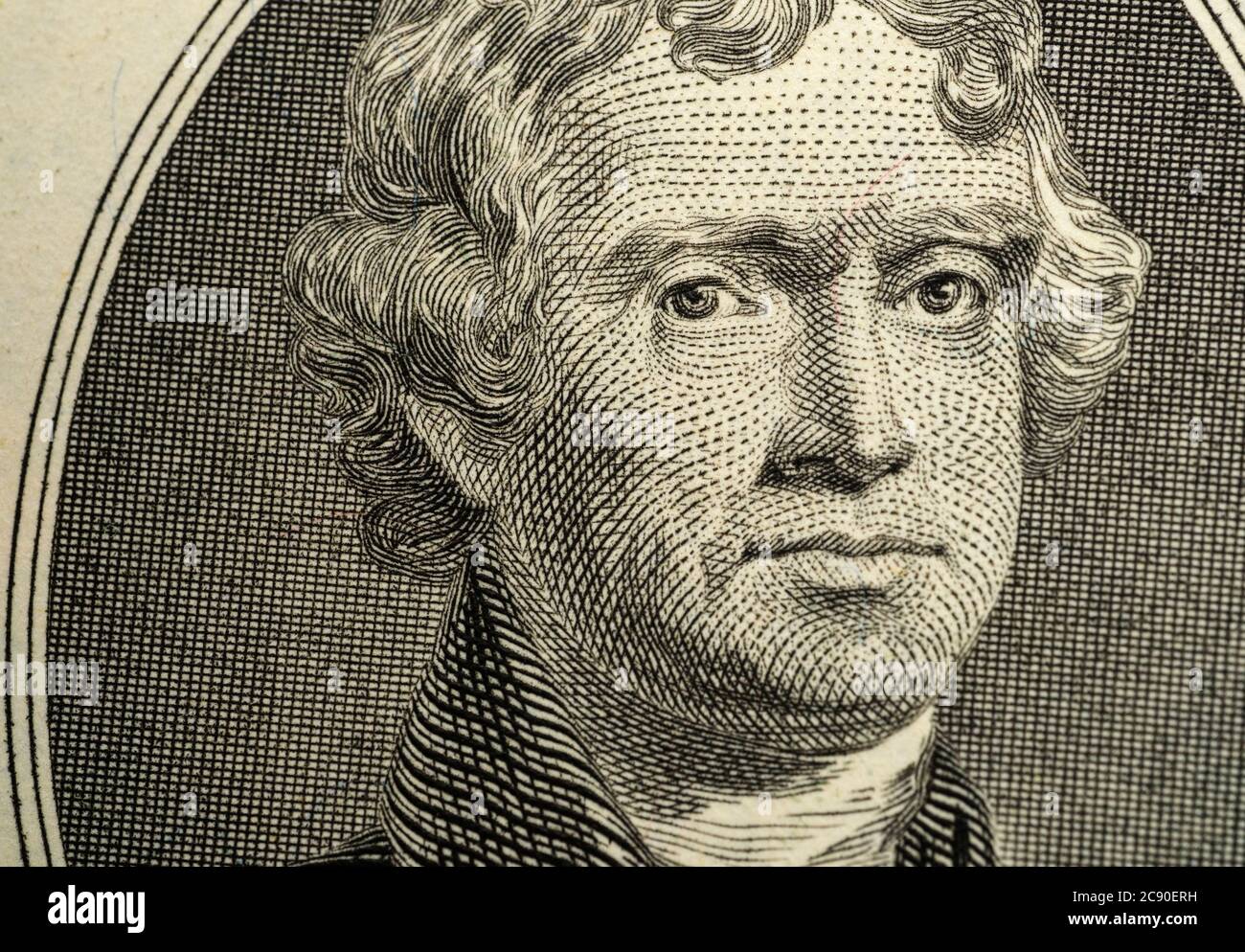 Primo piano del conto di due dollari USA Foto Stock