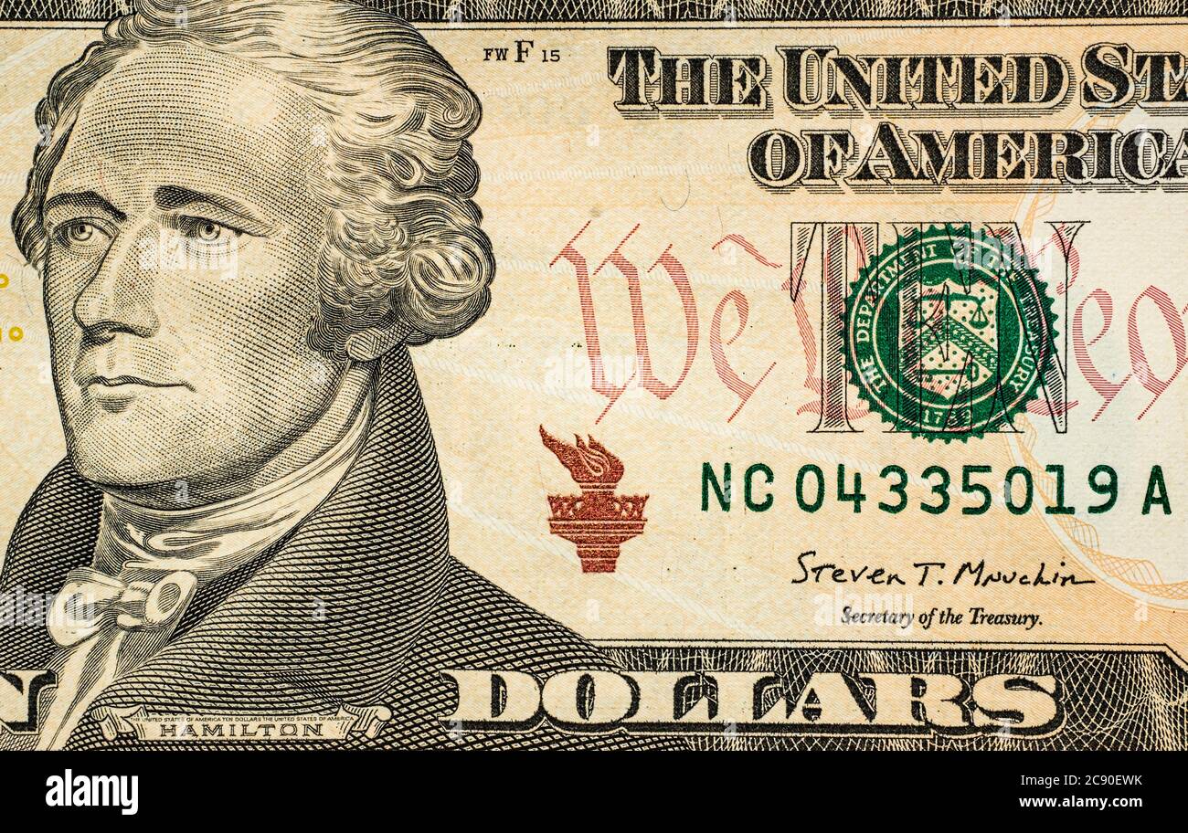 Primo piano di un conto di dieci dollari USA Foto Stock