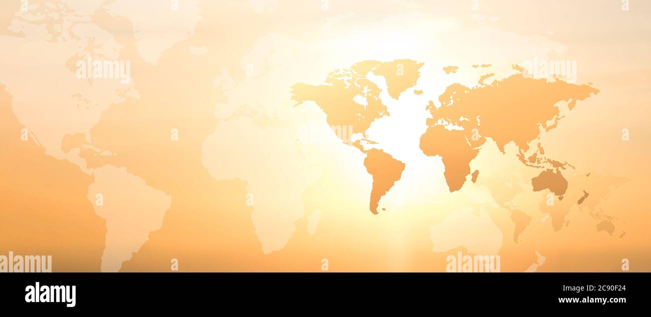 Mappa del mondo su sfondo giallo Foto Stock