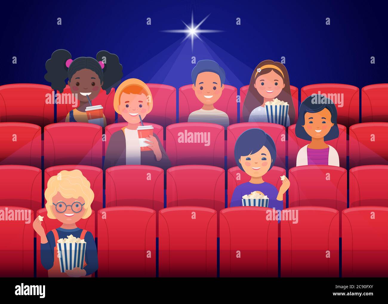 Felici i bambini che guardano i film al cinema Immagine e Vettoriale - Alamy