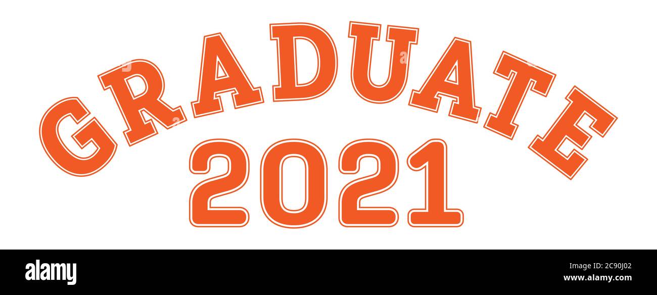 Laureato nel 2021. Scritta per una classe senior, una riunione o un evento speciale. Vettore per la stampa su abbigliamento, loghi, adesivi, striscioni e adesivi, iso Illustrazione Vettoriale