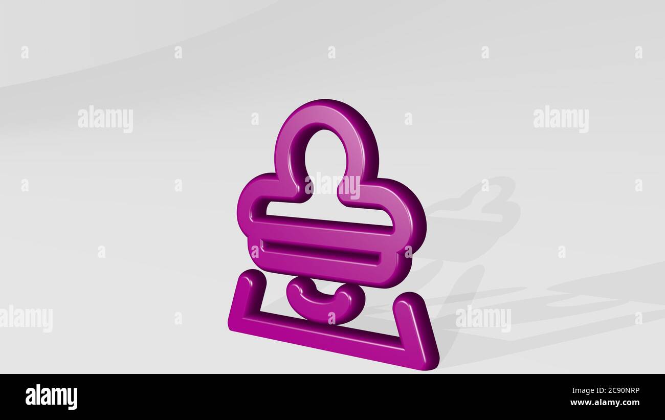 il sigillo del crimine perde da una prospettiva con l'ombra. Una scultura spessa realizzata in materiali metallici di rendering 3D, illustrazione e concetto Foto Stock