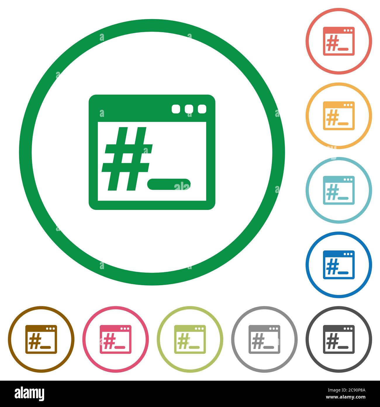 Icone di colore piatto del terminale radice del sistema operativo in contorni rotondi Illustrazione Vettoriale