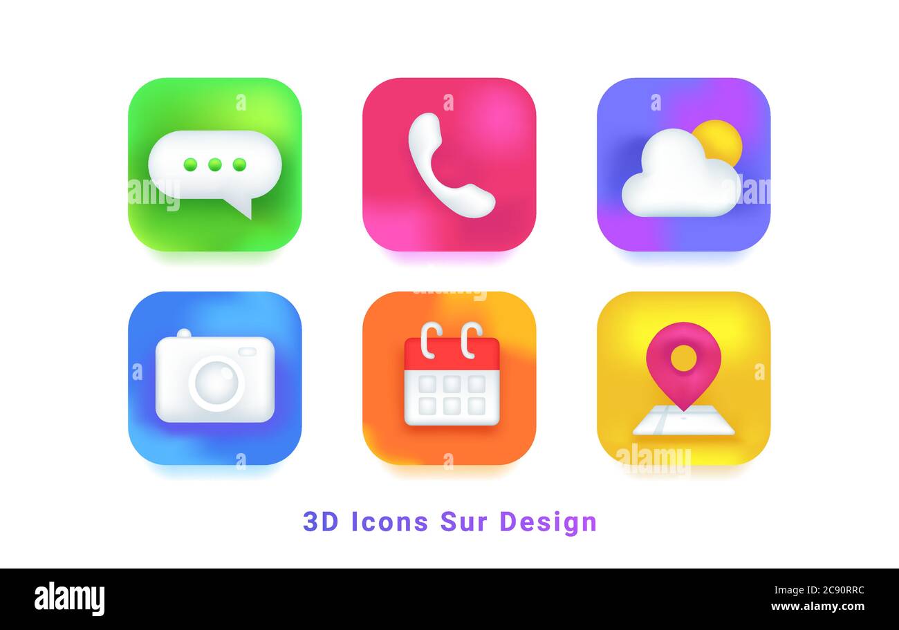 icone 3d e simboli di progettazione per app mobile Illustrazione Vettoriale