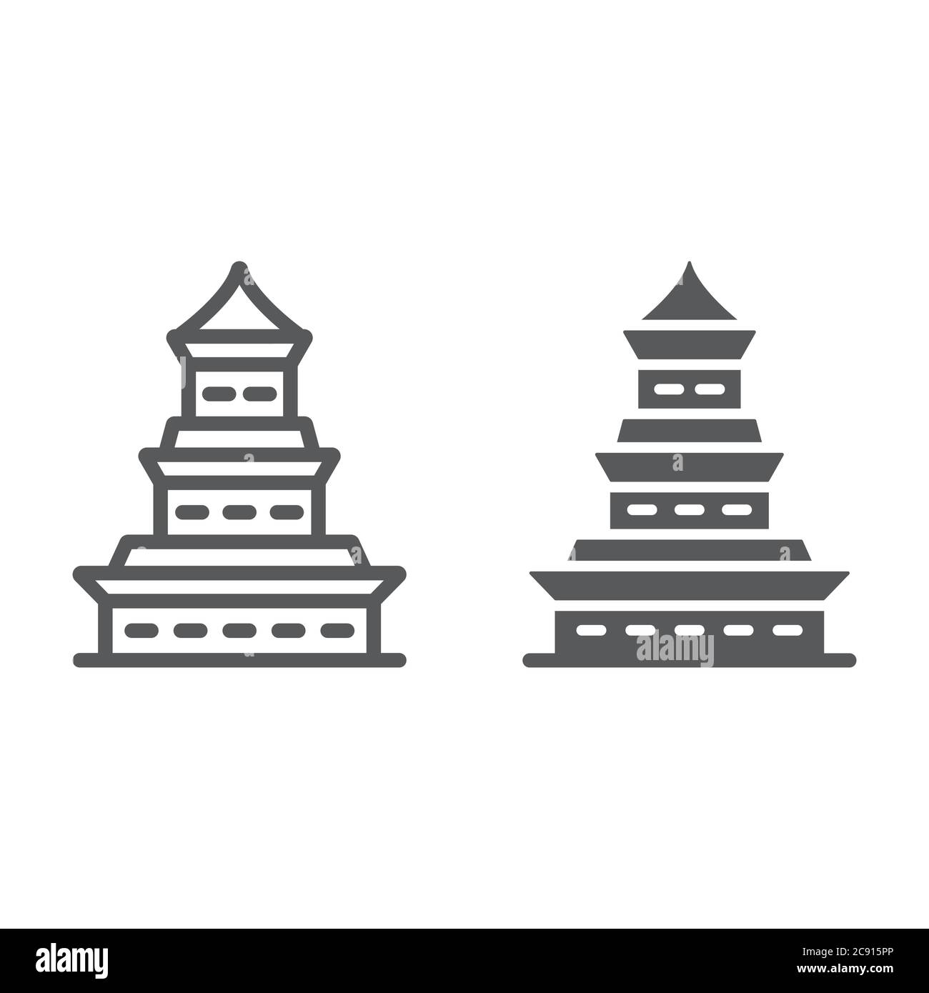 Icona della linea e del glifo della pagoda, giappone e architettura, segno dell'edificio giapponese, grafica vettoriale, un motivo lineare su sfondo bianco. Illustrazione Vettoriale