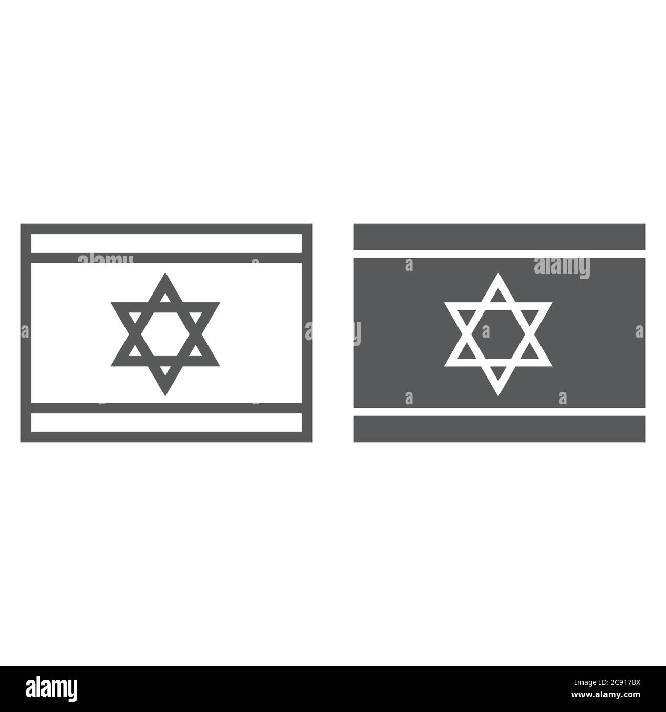 Linea della bandiera israeliana e icona del glifo, nazionale e nazionale, bandiera israeliana, grafica vettoriale, un motivo lineare su sfondo bianco. Illustrazione Vettoriale