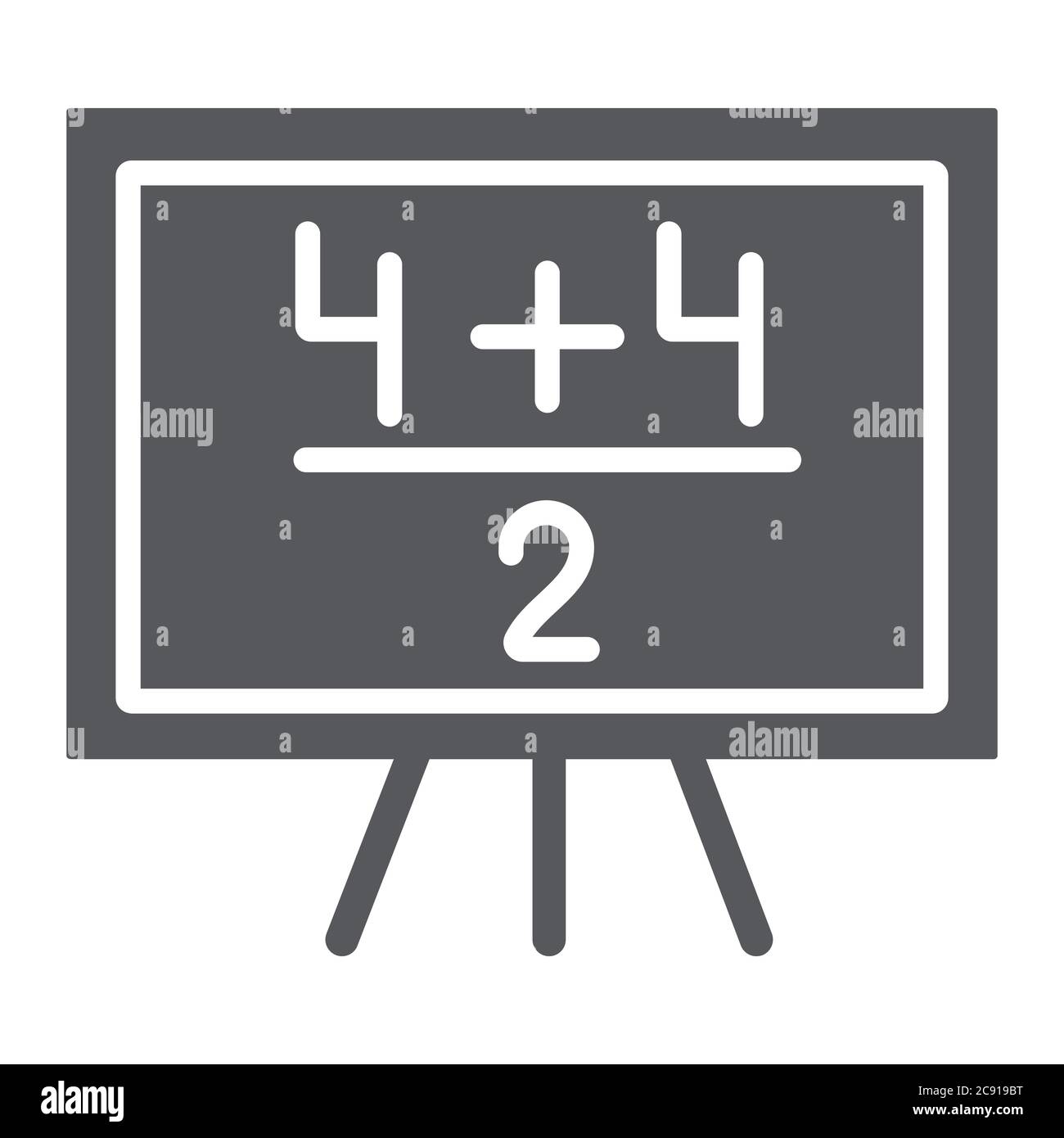 Esempio matematico icona glifo, lezione e matematica, lavagna con segno aritmetico, grafica vettoriale, un modello solido su sfondo bianco. Illustrazione Vettoriale