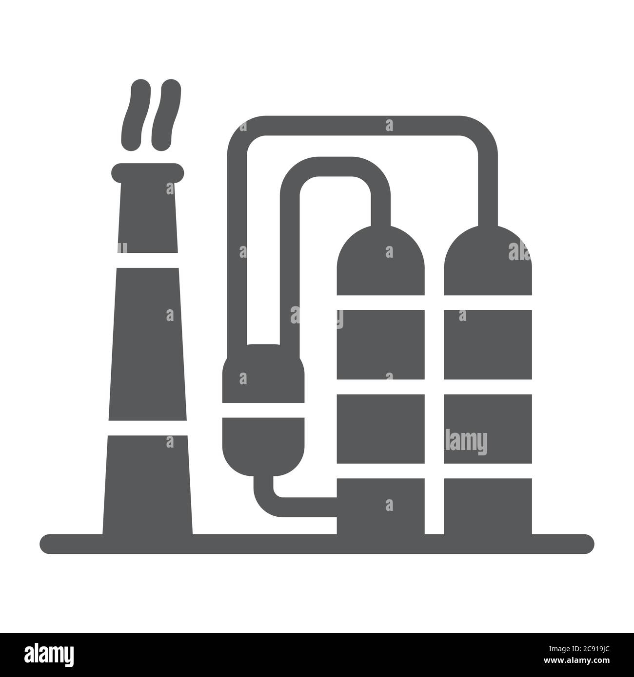 Icona glifo di raffineria, industria e fabbrica, segno di pianta industriale, grafica vettoriale, un disegno solido su sfondo bianco. Illustrazione Vettoriale