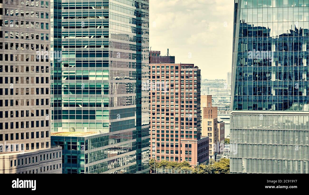 Manhattan architettura varia, tonificazione del colore applicato, New York City, Stati Uniti d'America. Foto Stock