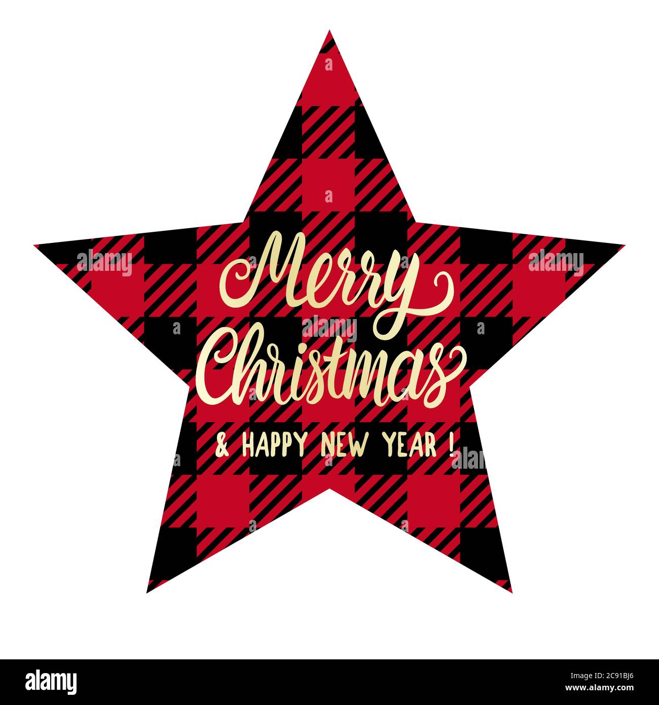 Stella a forma di scacchi Buon Natale. Colore rosso e nero. Vector Winter Holiday design isolato su sfondo bianco Illustrazione Vettoriale