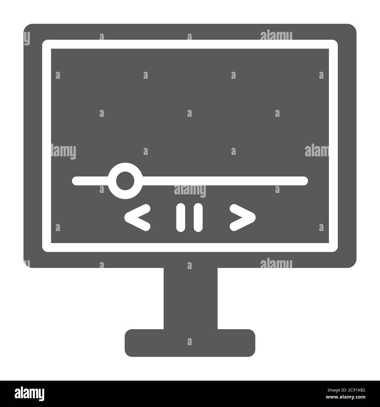 Icona glifo video, monitor e interfaccia, segno del lettore multimediale, grafica vettoriale, un motivo pieno su sfondo bianco. Illustrazione Vettoriale