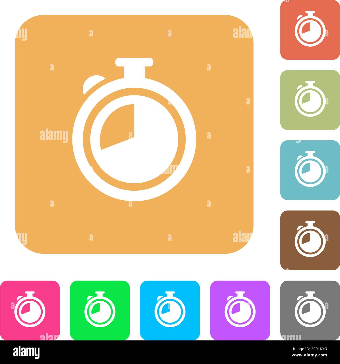 Icone piatte del timer su sfondi quadrati arrotondati dai colori vivaci. Illustrazione Vettoriale