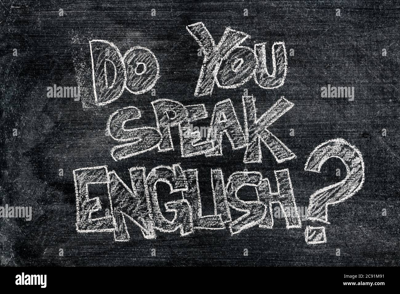 Parlate inglese scritto su lavagna Foto Stock