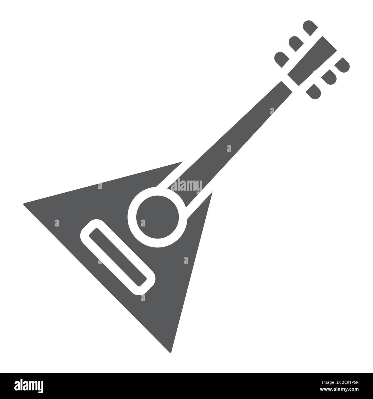 Icona glifo Balalaika, musica e stringa, segno folk russo strumento, grafica vettoriale, un modello solido su uno sfondo bianco. Illustrazione Vettoriale