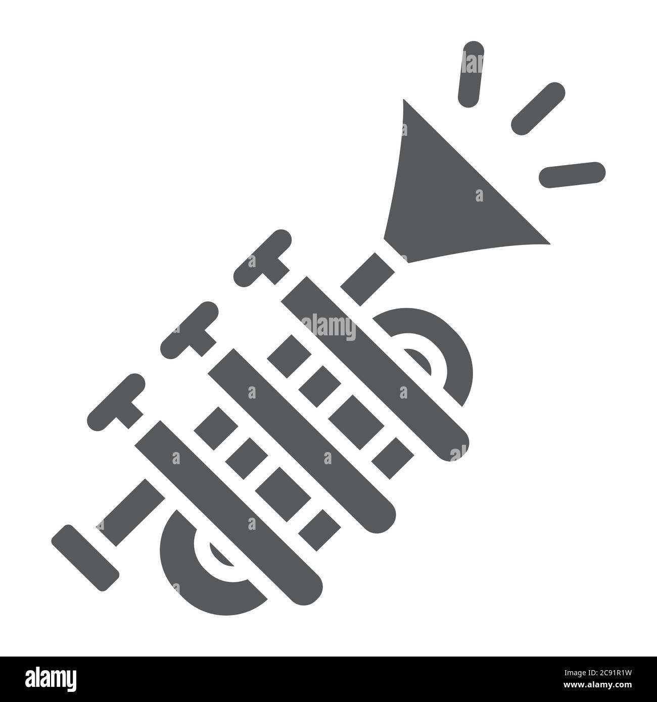 Icona glifo Tuba, musica e strumento, tromba, grafica vettoriale, un motivo solido su sfondo bianco. Illustrazione Vettoriale