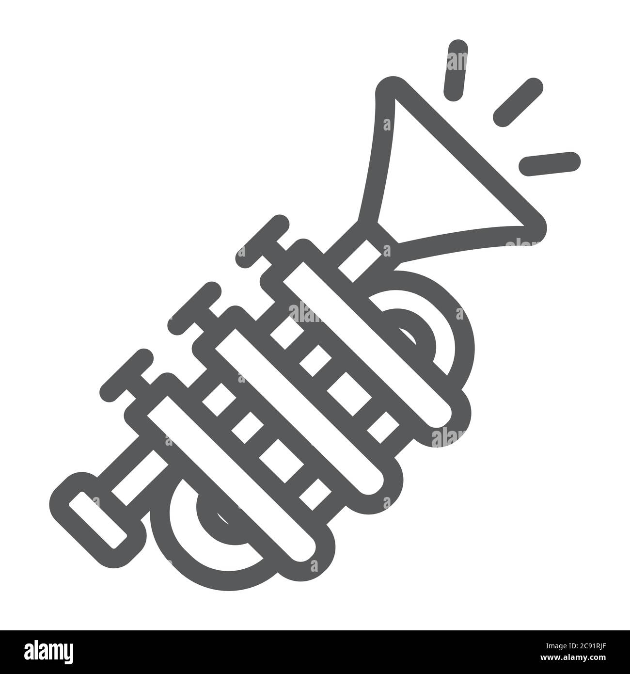 Icona linea Tuba, musica e strumento, tromba, grafica vettoriale, un pattern lineare su sfondo bianco. Illustrazione Vettoriale