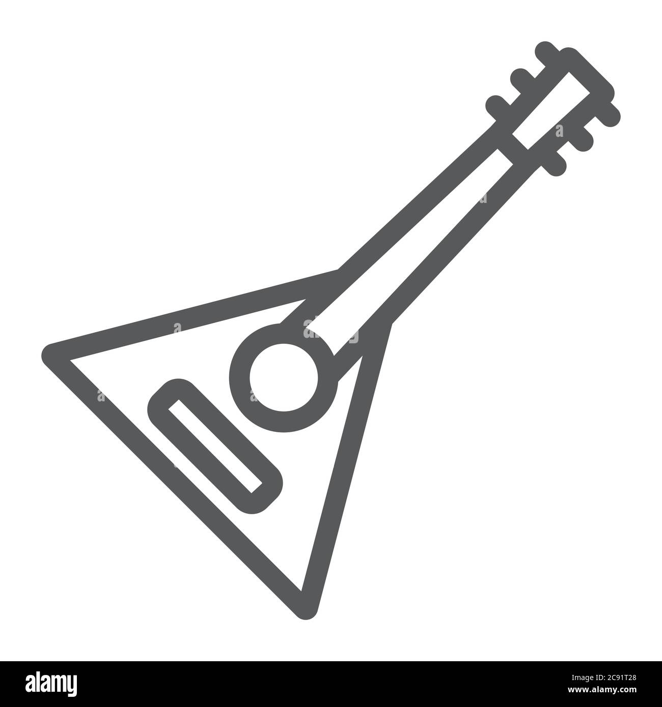 Icona della linea Balalaika, musica e stringa, segno popolare russo dello strumento, grafica vettoriale, un motivo lineare su sfondo bianco. Illustrazione Vettoriale
