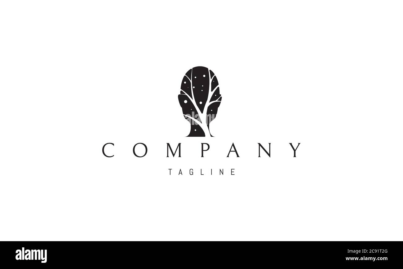 Logo vettoriale su cui è inserita un'immagine astratta di una testa umana all'interno della quale è una sagoma di un albero. Illustrazione Vettoriale