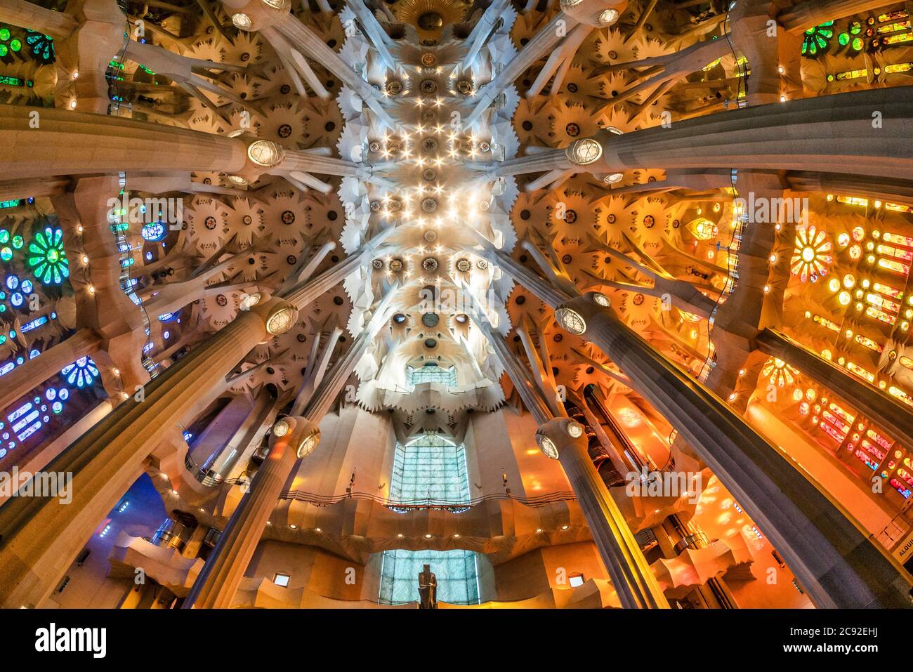 Soffitto nella Cattedrale della Sagrada Familia di Antoni Gaudi, Barcellona Foto Stock