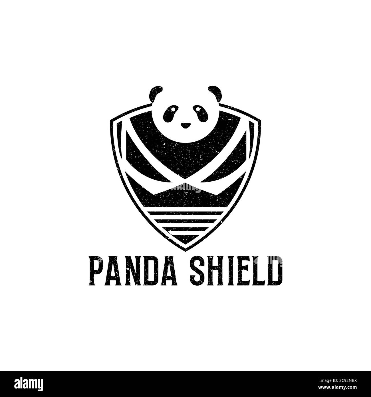 Rustic nero panda shield logo vettore di design, vintage shield vettore icona modello Illustrazione Vettoriale