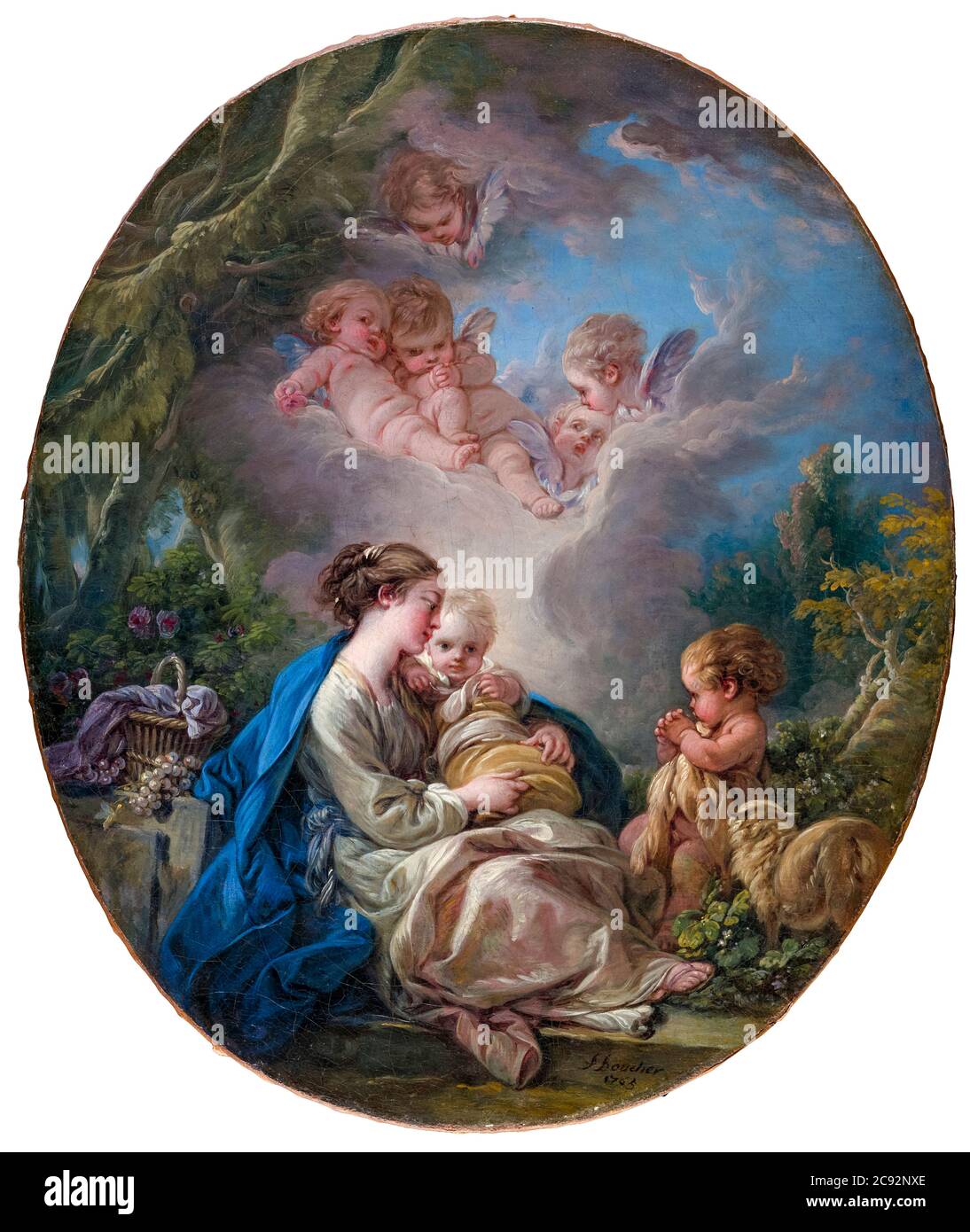 François Boucher, Vergine col Bambino con il giovane San Giovanni Battista e Angeli, pittura, 1765 Foto Stock
